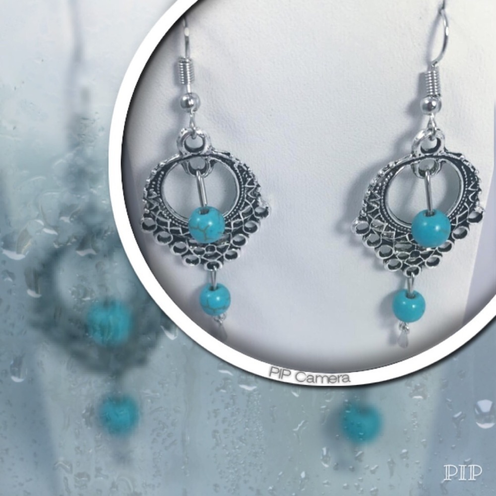 Pewter Drop Turquoise Earrings